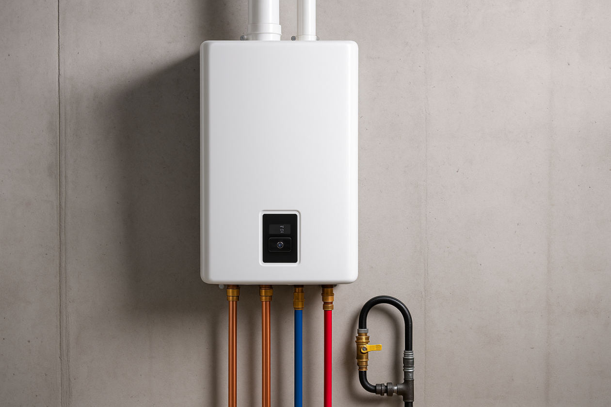 ED Plumbing licensed technician installing a new tankless water heater in a Toronto home