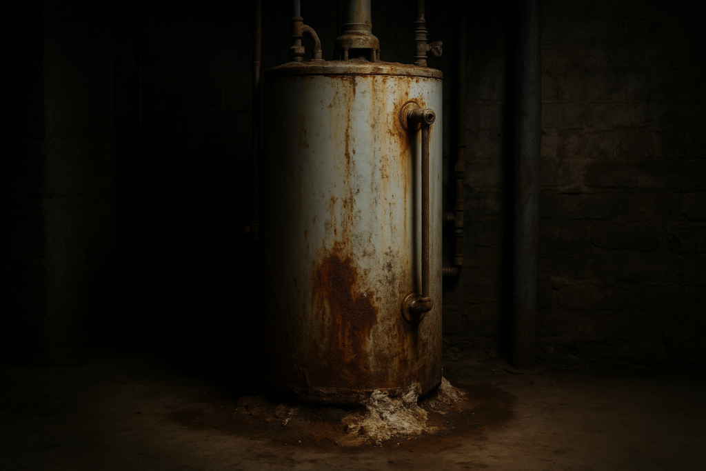 Old corroded water heater needing replacement